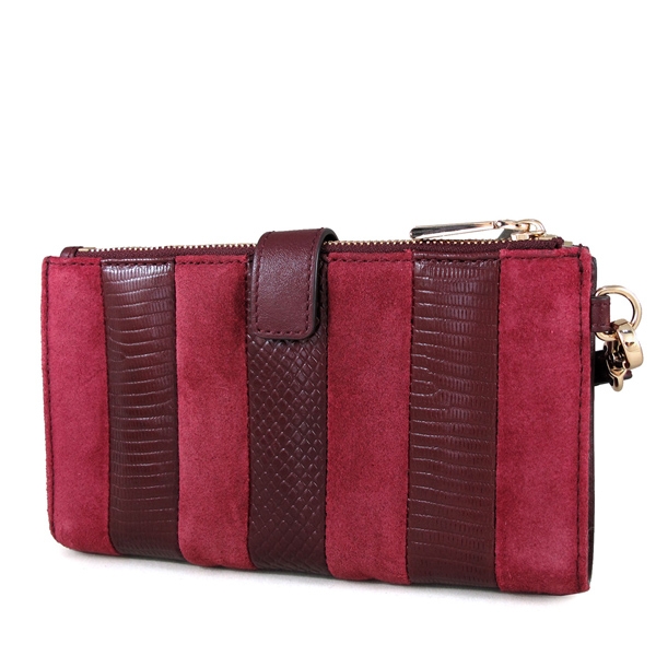 MICHAEL KORS Wristlets金字Logo異材質雙拉鍊手提長夾(暗紅雙色)