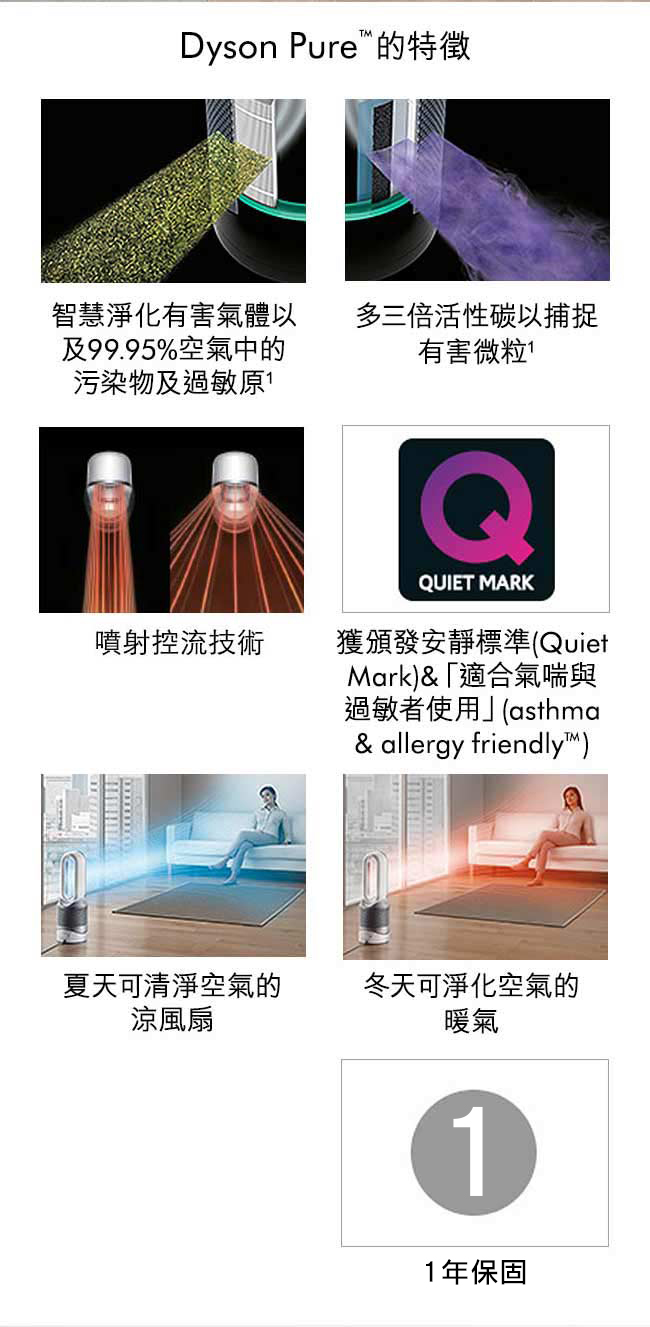 福利品 Dyson戴森 Pure Hot +Cool 三合一空氣清淨機 HP00 白色