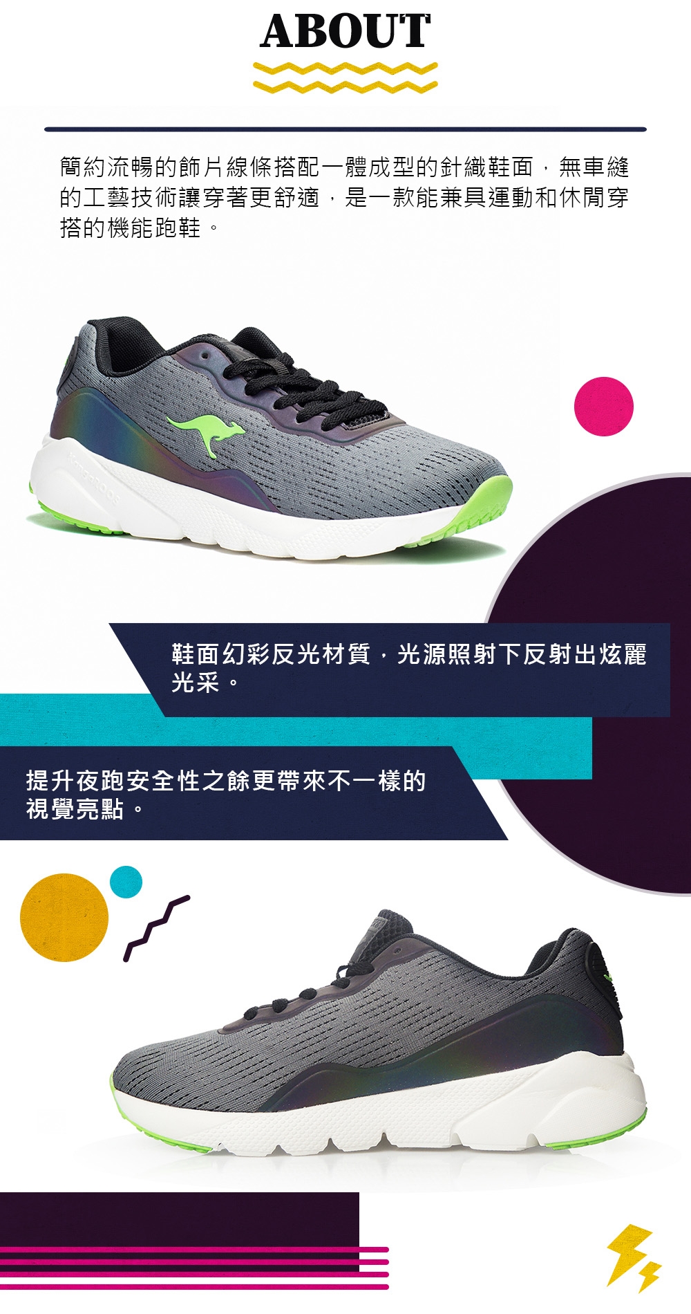 KANGAROOS RUN SWIFT 科技幻彩跑鞋(灰/綠)