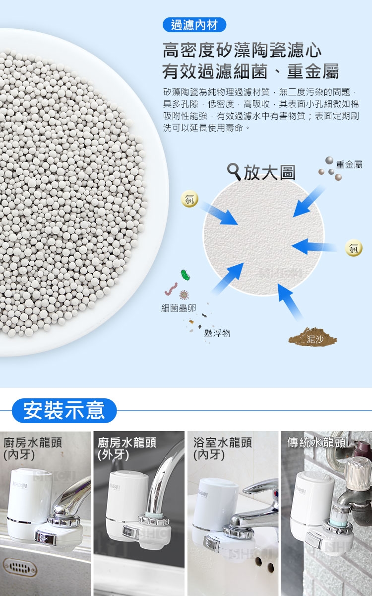 SHCJ生活采家廚衛水龍頭矽藻陶瓷活性碳淨水濾心3入組