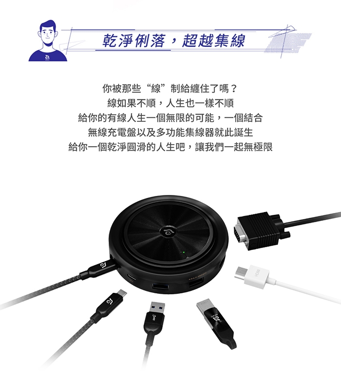 【亞果元素】CASA Hub O7 USB-C 七合一 無線充電 多功能集線器