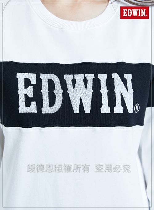 買一送一 EDWIN 剪接配色 厚長袖T恤-中性-白色