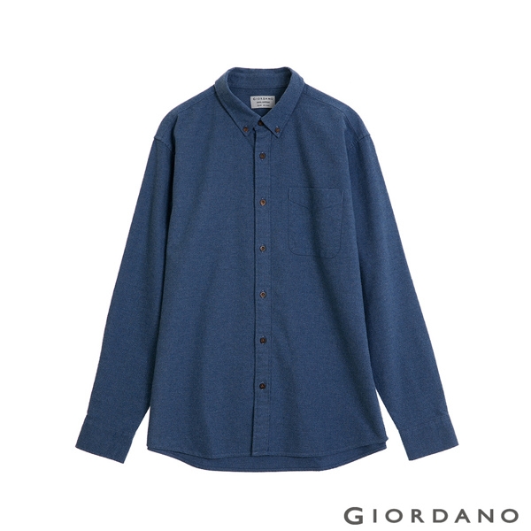 GIORDANO 男裝法蘭絨溫暖磨毛長袖襯衫-05 藍