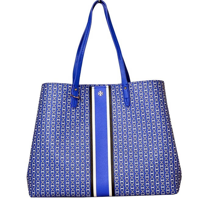 TORY BURCH GEMINI LINK TOTE 釦式縮口塗層帆布托特包-藍/大款