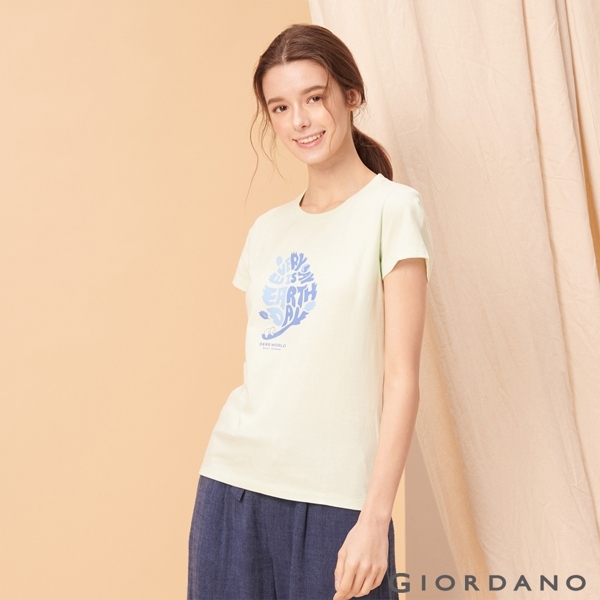 【GIORDANO】女裝DEAR WORLD系列印花T恤-31 淺綠