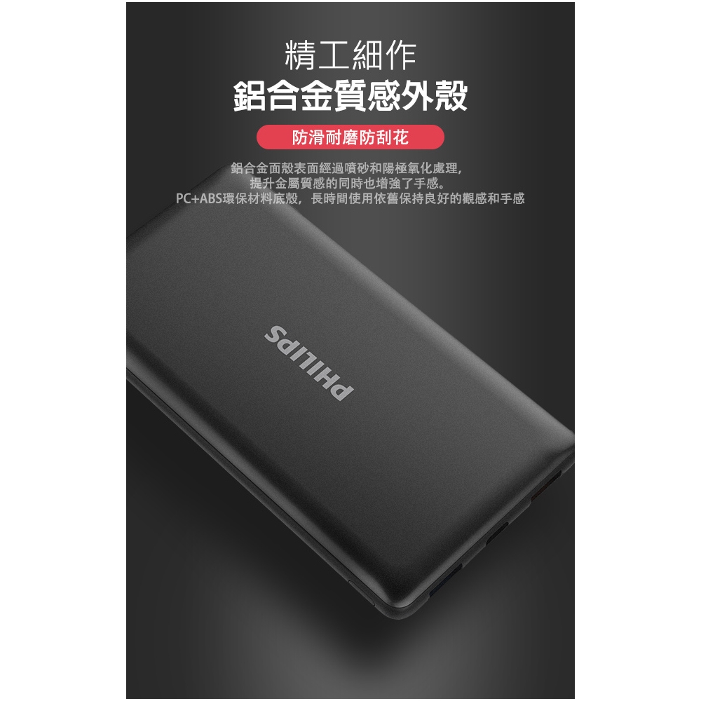 飛利浦10000mAh PD快充金屬質感行動電源DLP8611C