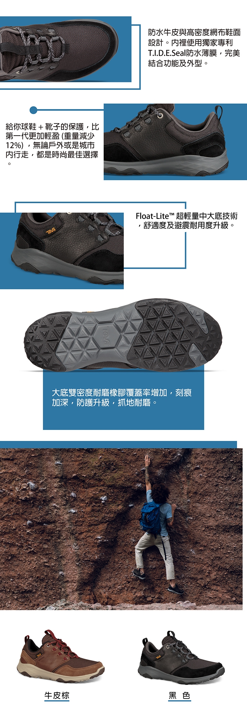 TEVA 男 Arrowood Venture WP 防水牛皮休閒鞋-黑