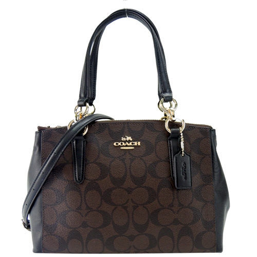 COACH 馬車C LOGO三層PVC雙拉鍊手提/兩用包(深咖)(展示品)