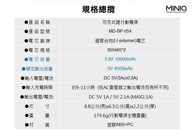 MINIQ 10000 饅頭機 輕巧迷你 鋰聚合物行動電源 台灣製 (有掛繩孔)