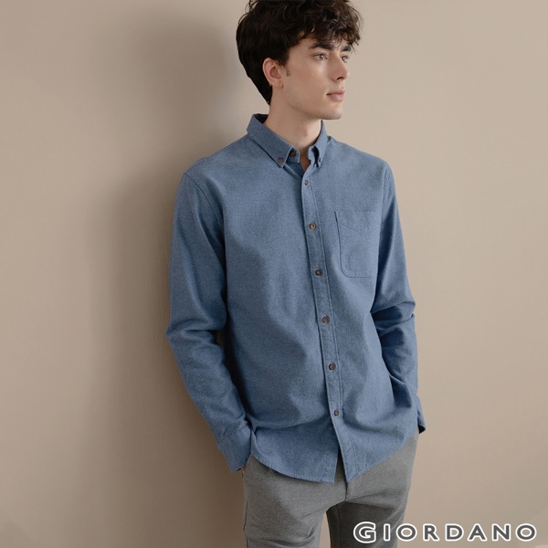 GIORDANO 男裝法蘭絨溫暖磨毛長袖襯衫-05 藍