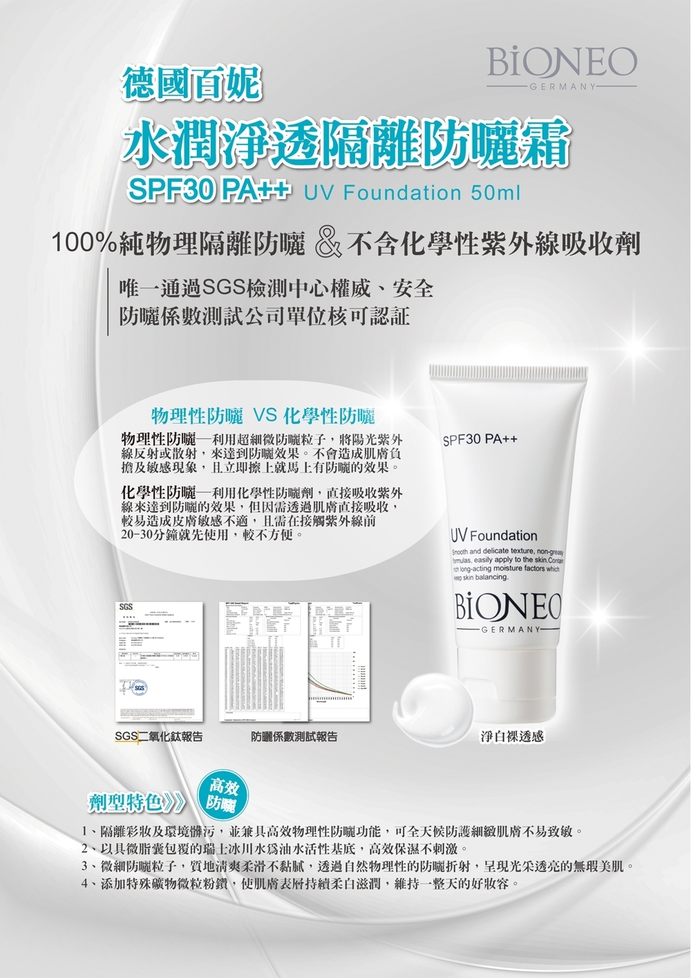 德國百妮Bioneo 水潤淨透隔離防曬霜SPF30 PA++ 50ml x2