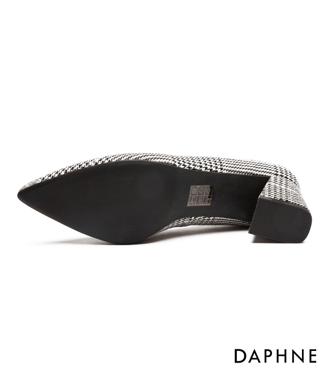 達芙妮DAPHNE 跟鞋-V形鞋口千鳥格紋復古粗跟鞋-格紋灰