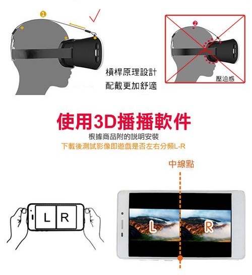 大視角3D頭戴立體藍光VR虛擬眼鏡(VR360BK)