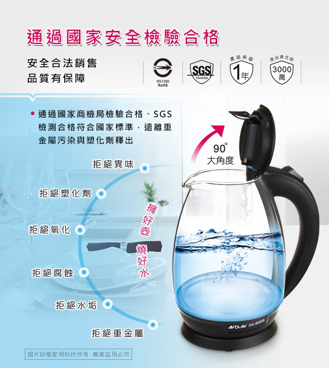 【Dr.AV 聖岡】N Dr.AV DK-800G藍光玻璃快煮壺、電茶壼、泡茶壺