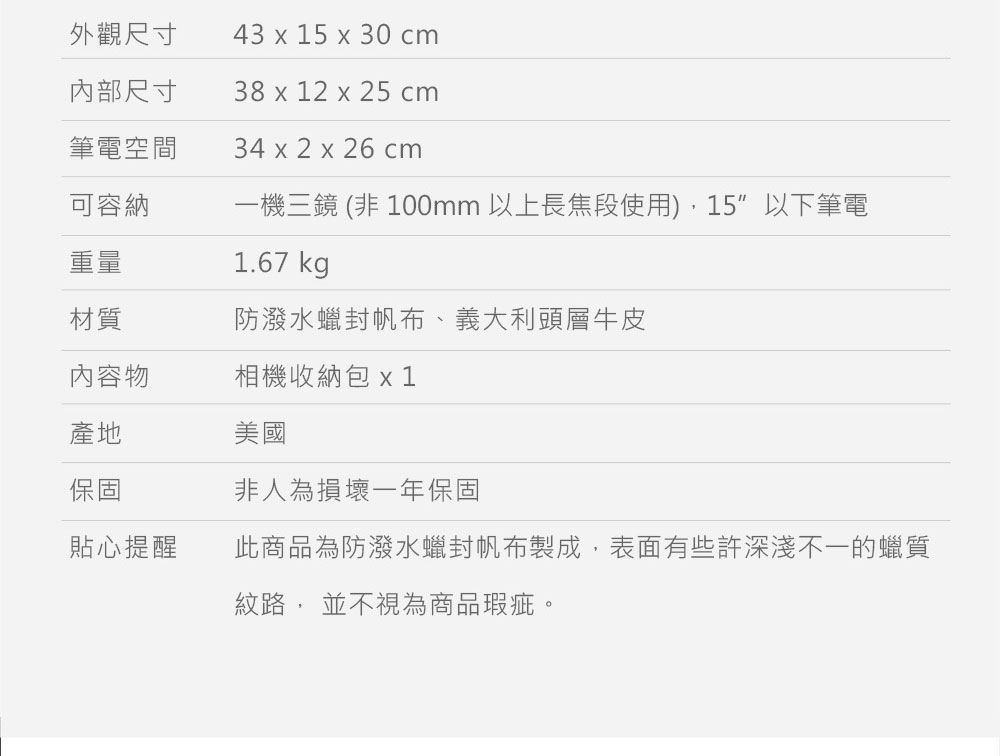 ONA Union Street 專業相機包(1機3鏡，15吋筆電適用) - 經典黑