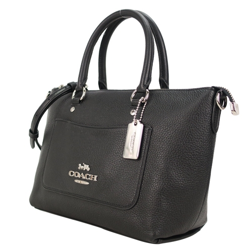 COACH 立體馬車LOGO 前口袋手提/斜背兩用托特包(黑銀)