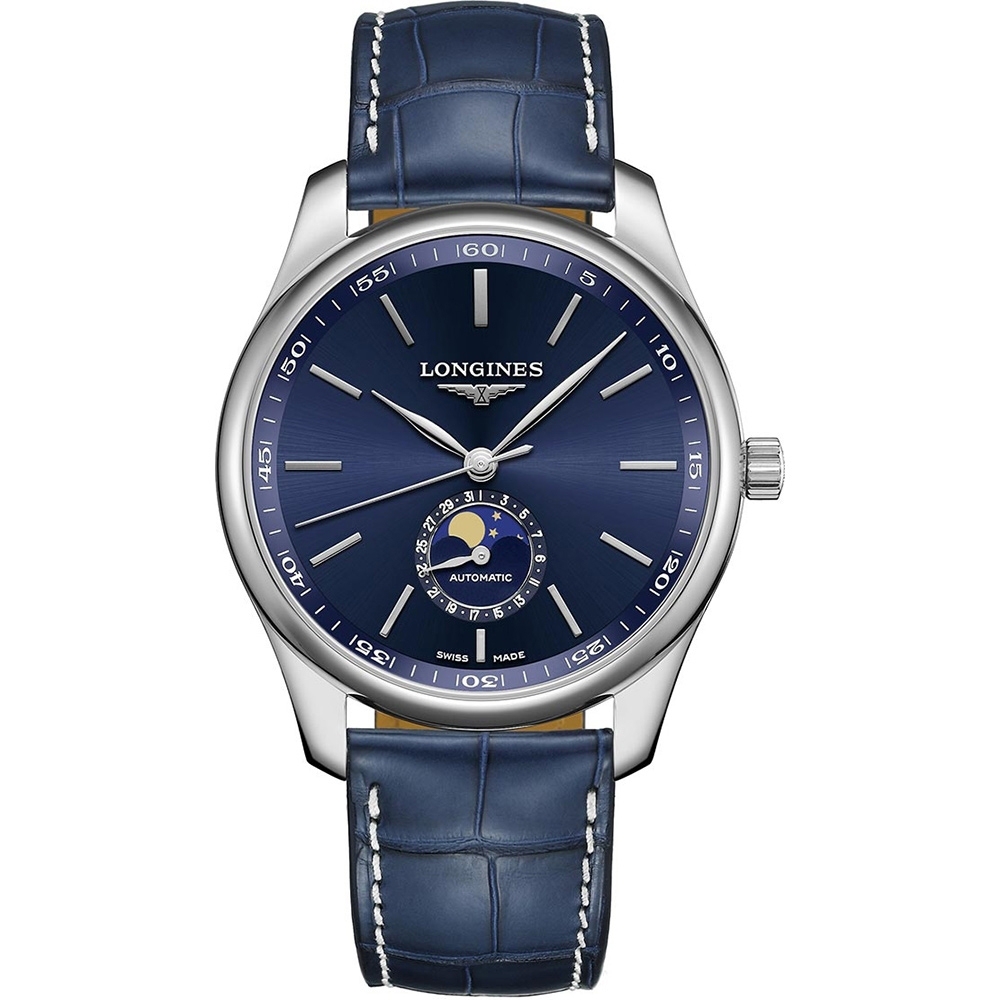 LONGINES 浪琴 Master 巨擘系列月相藍款皮帶(L29194920)x42mm