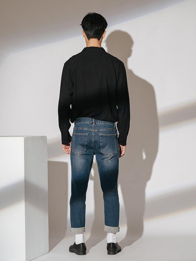 H:CONNECT 韓國品牌 男裝-簡約刷色牛仔褲-藍