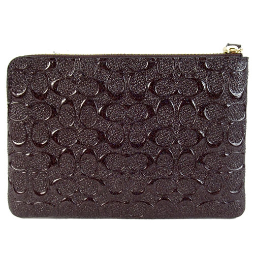 COACH 立體漆皮LOGO拉鍊手拿包(咖紅)