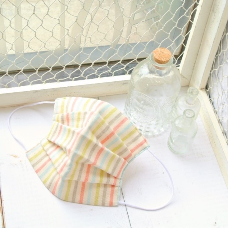 TEMARIYA 日本製 可水洗手作立體口罩M(直紋)-灰/粉