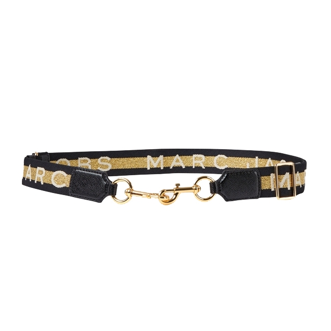 MARC JACOBS 撞色帆布字母寬版背帶(金底/白字)