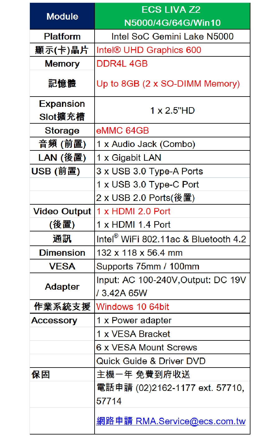 ECS 精英電腦LIVA Z2 迷你電腦(N5000/4G/64G/Win10)