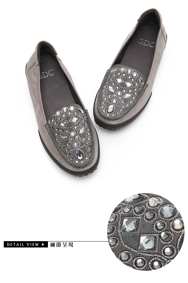 GDC-真皮貴氣水鑽百搭舒適休閒鞋-灰色