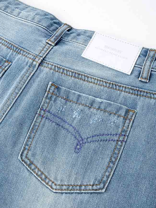 H:CONNECT 韓國品牌 女裝-破損設計反折牛仔褲-藍