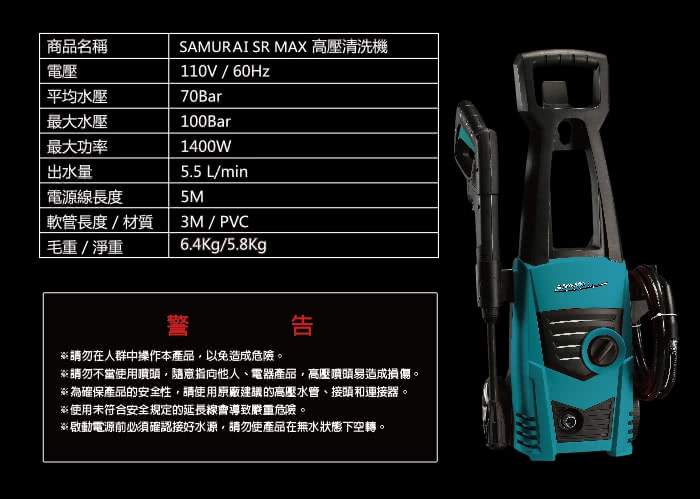 【SAMURAI 武士刀】創新雙噴頭 高壓清洗機(SR MAX)