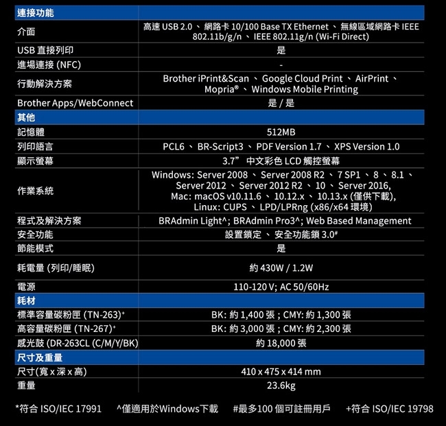 Brother MFC-L3750CDW 彩色雙面無線雷射複合機+TN-263BK碳粉匣