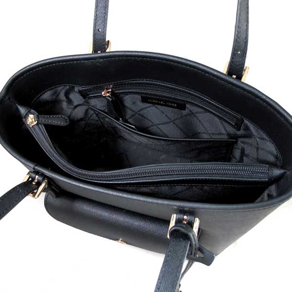 MICHAEL KORS Jet Set Item金字Logo防刮皮革多層次肩背包(黑色)