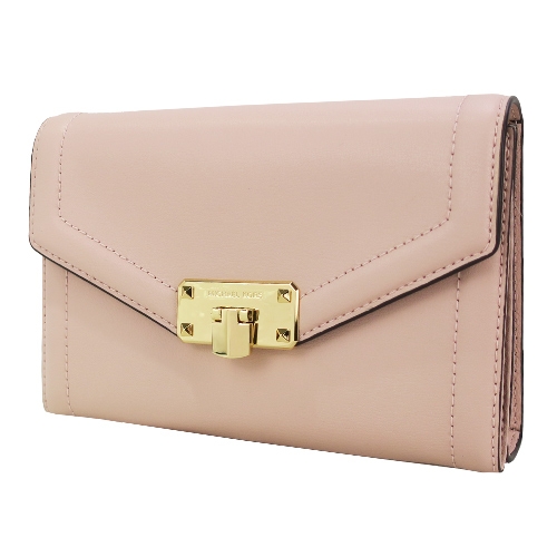 MICHAEL KORS KINSLEY穿釦素面三折斜背包-芭蕾粉