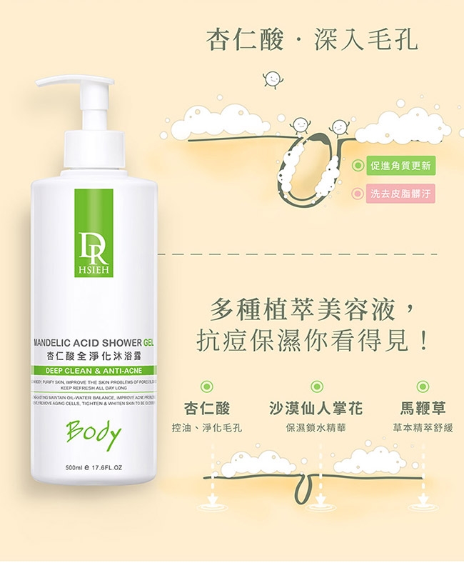 Dr.Hsieh 杏仁酸全淨化沐浴露500ml 2入組