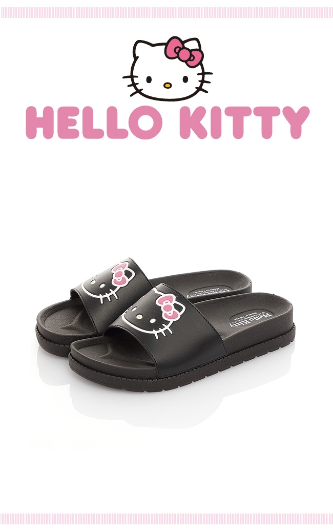 Hello Kitty女鞋 輕量減壓吸震休閒拖鞋-白.黑