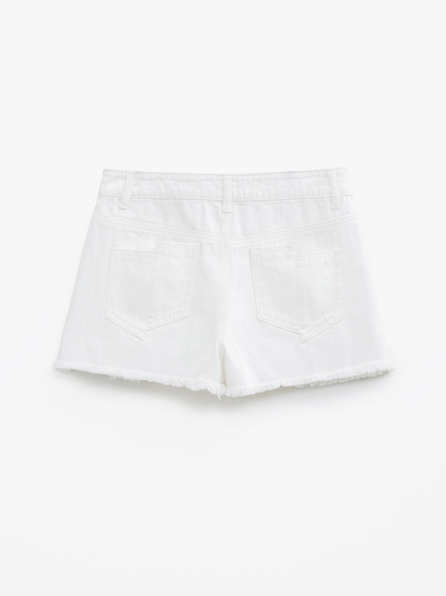H:CONNECT 韓國品牌 女裝-特色刷破不收邊短褲-白