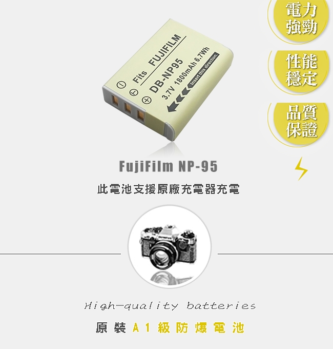 WELLY FujiFilm NP-95 / NP95 高容量防爆相機鋰電池