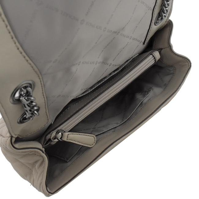 MICHAEL KORS PEYTON 車縫格紋牛皮翻蓋斜背鍊包(灰)