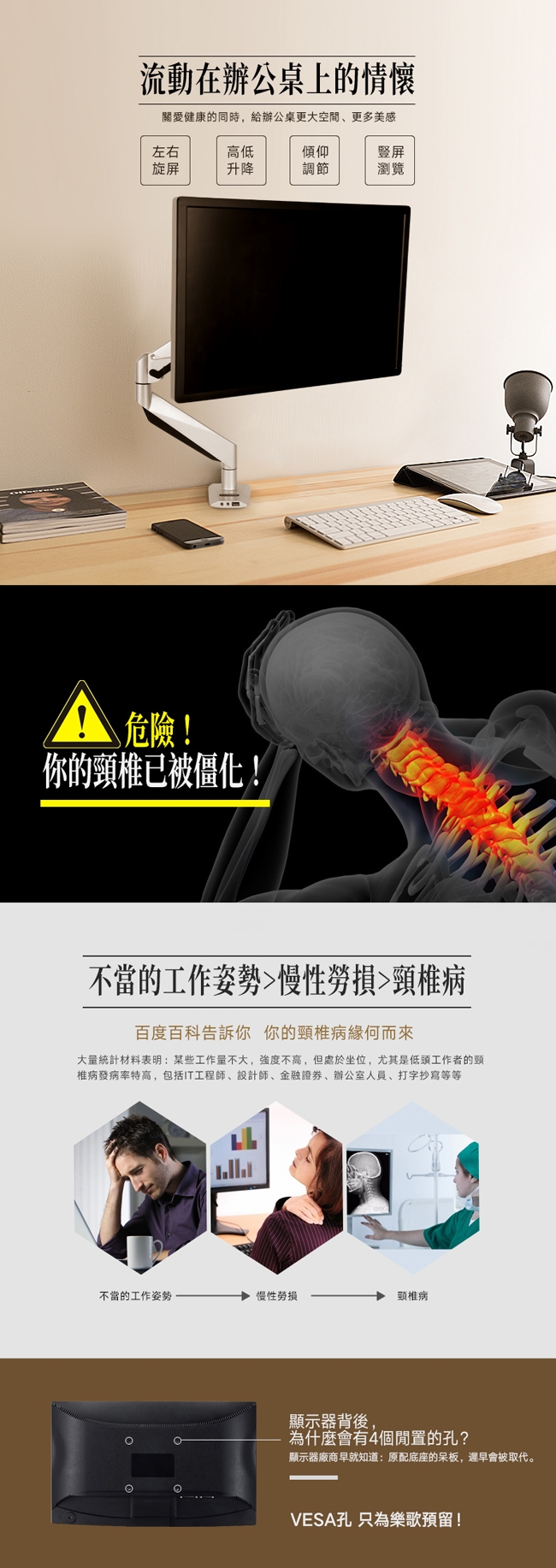 樂歌 D7H人體工學電腦螢幕支架2-9KG適用