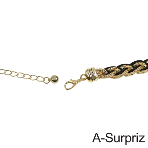 A-Surpriz 金屬鍊麂皮線交叉編織腰鍊(黑金)