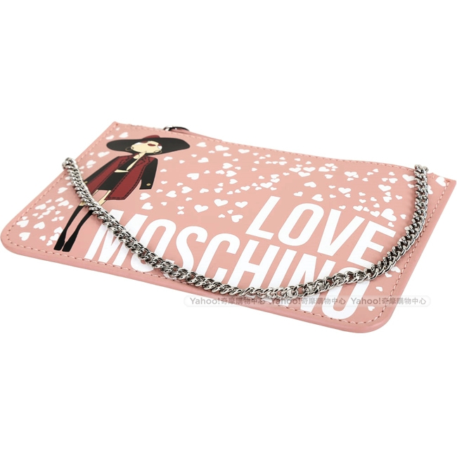 LOVE MOSCHINO 時尚女孩印花手拿/鍊帶包(粉色)