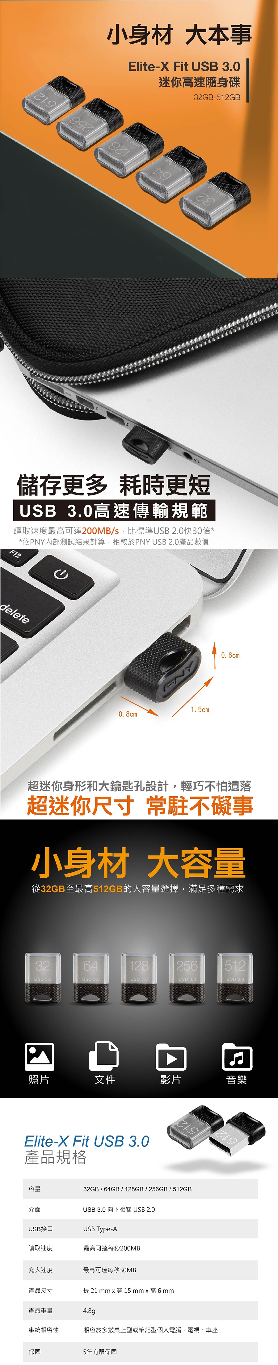 PNY USB3.0 128GB Elite-X Fit 迷你隨身碟