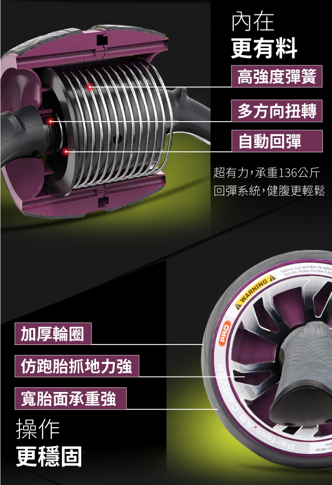 【Concern 康生】銀炫極速風火輪 健腹輪+伏地挺身鍛鍊輔助器