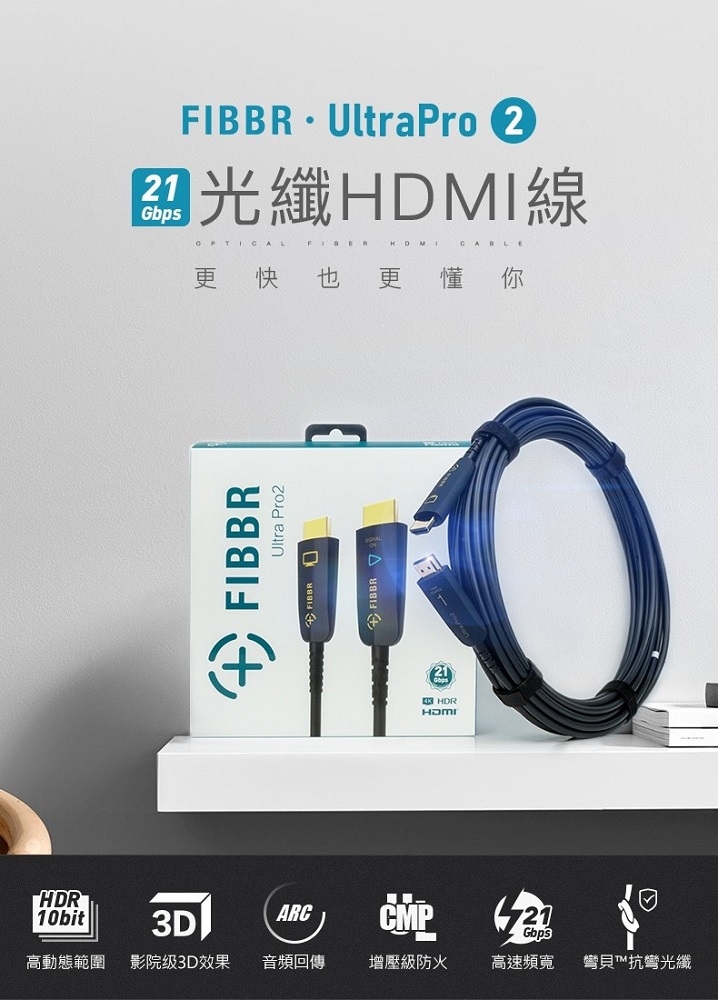 菲伯爾 FIBBR Ultra Pro-2系列 光纖4K超高清影音傳輸線 12米 HDMI