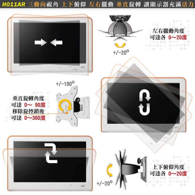 HE 多功能鋁合金壁掛架 - H011AR (適用32吋以下LED/LCD)