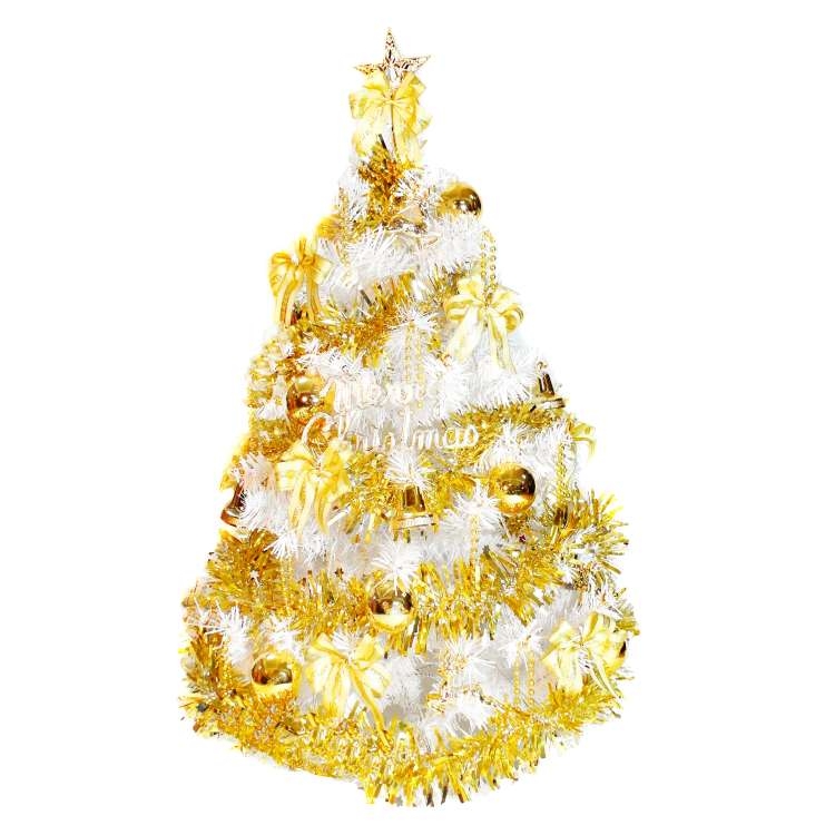 摩達客 台灣製3呎/3尺(90cm)豪華版夢幻白色聖誕樹(流金系配件組)(不含燈)