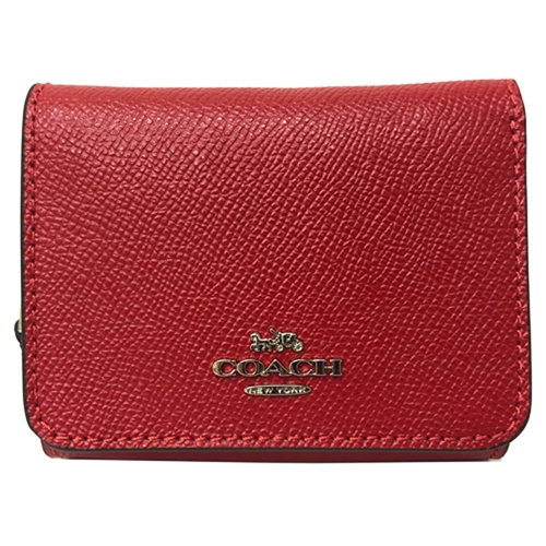 COACH 經典 LOGO 防刮牛皮多卡片夾層短夾(紅)