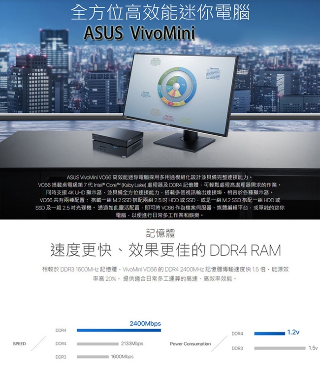 ASUS 華碩 VC66 i3-7100/8G/256G+1TB/無系統