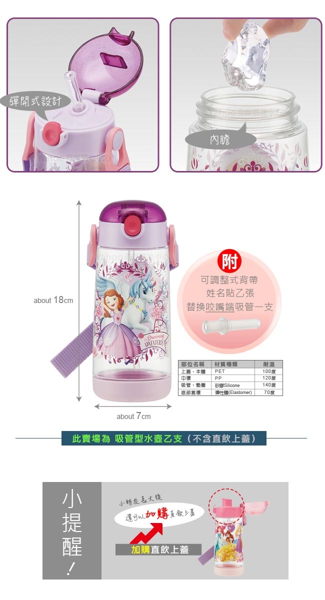 Skater 吸管水壺(480ml)PET 蘇菲亞