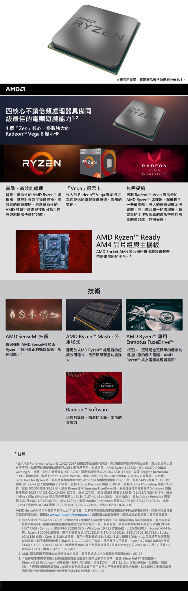 AMD Ryzen 3 2200G 四核心處理器《3.5GHz/AM4》