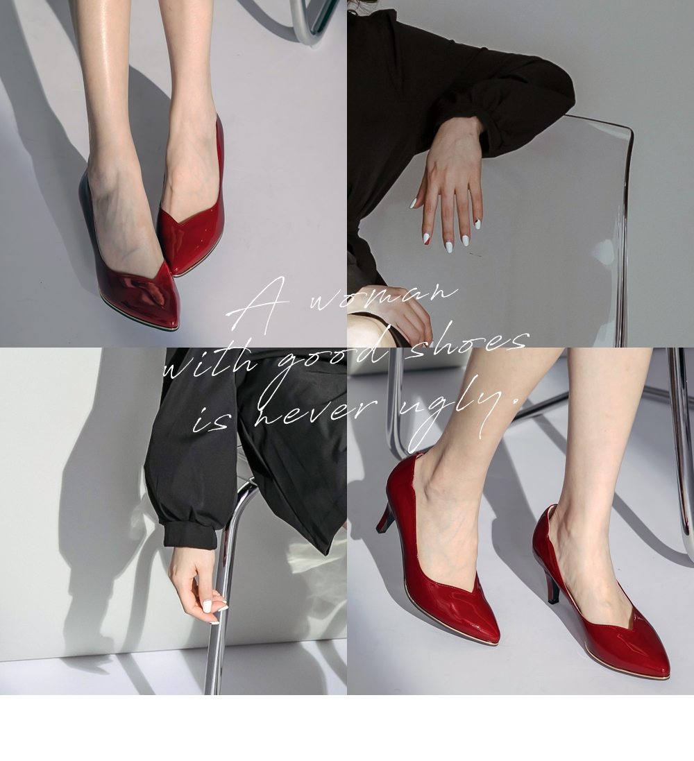 【bac】歐美簡約尖頭V口側邊波浪高跟鞋-紅